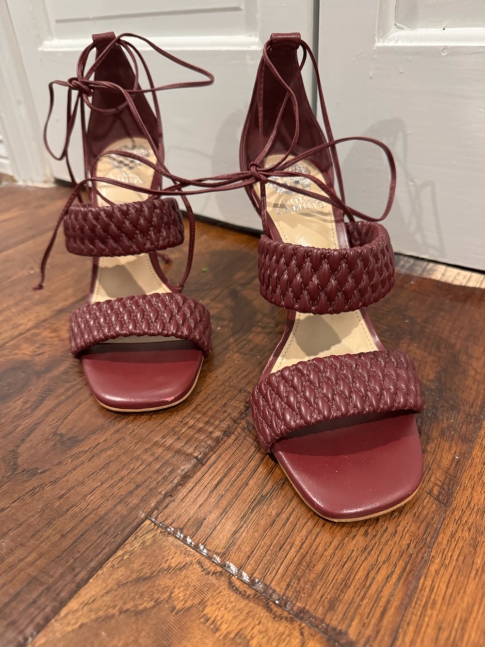 Vince Camuto Braided Lace-Up Heeled Sandals - Burgundy